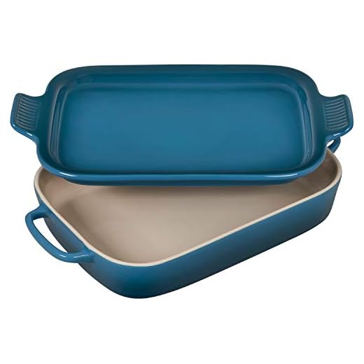 Le Creuset Heritage Casserole Stoneware Rectangular Dish with Platter Lid, 14 3/4 inch x 9 inch x 2 1/2 inch, Deep Teal, 2.75 qt