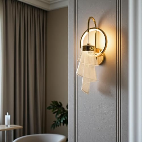 Image of Glowave Golden Modern Acrylic Light Spiral Design Wall Lamp Lighting Sconce for Living Room Bedroom Bedside - Tricolour (White, Warm White, Natural White) (B-42)
