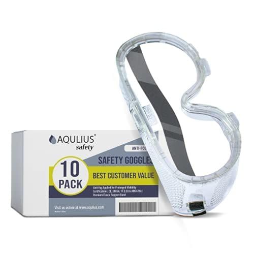 Aqulius Bulk 10 Pack of Safety Goggles - ANSI Z87+ Certified - Perfect Eye Protection for Nurses, Construction, Fabrication, Lab Work, Chemistry Science, Onion Cutting & More!