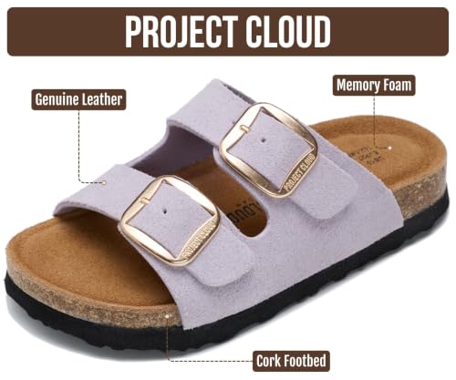 Image of Project Cloud Kids Sandals 100% Genuine Leather - Natural Cork Footbed Non-Slip Slides for Kids - Lightweight Boys & Girls Sandals - Water-Resistant Girls & Boys Sandals