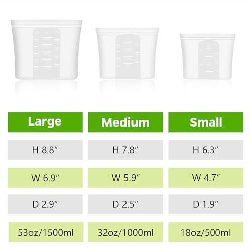 Image of 3 Pcs Fridge Storage Reusable Ziplock Food Storage Airtight Freezer Safe for Vegetables Fruits Snacks.silicone Bags for Fridge Storage(500 /1000 /1500ml)