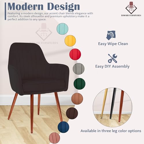 Image of Plush Dining Chair | Accent Chair for Living Room Bedroom Restuarant | Velvet Fabric & Thick Cushion Seat with Sturdy Glossy Metal Legs (Bronze Legs, Black)