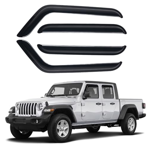 Image of Canvcle Window Visors Rain Guards for 2020-2025 2026 Jeep Gladiator Accessories, Outside-Mount Tape-On Side Window Wind Deflectors Vent Visors Shades Rainproof Black 4PCS