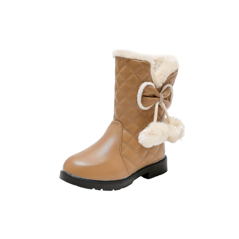 Kids Cute Snow Boots with Bow Tassels, Mid Tube Slip On Boots, Winter Warm Boots for Girls Fuzzy Fleece