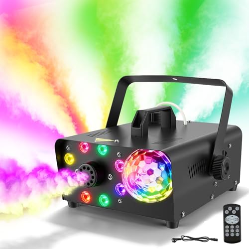 【Avvio rapido & Massima sicurezza】La macchina del fumo con tecnologia disco ball è pronta all'uso dopo soli 4-5 minuti di riscaldamento. Un sistema integrato di protezione contro il surriscaldamento con spegnimento automatico garantisce un funzionamento senza preoccupazioni per ogni evento.