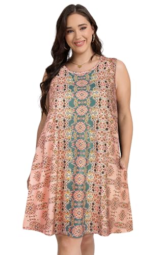 Image of elescat Plus Size Summer Dresses for Women Sleeveless Pockets Beach Tshirt Tank Sundress 2026