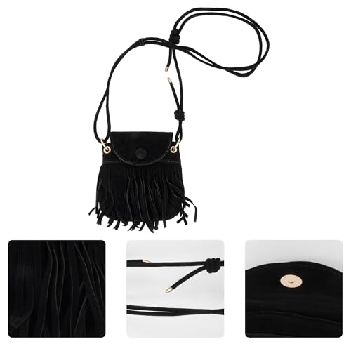 Image of Women Leather Fringe Messenger Bag Mini Hobo Crossbody Tassel Shoulder Bags