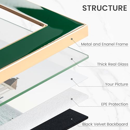 Venusmiles 5x7 Enamel Picture Frame, Gold Metal Edge with Easel, Real Glass Photo Frame for Wall and Tabletop Display Family Office Photo Gallery, Green Enamel/1pc by Venusmiles - Image 3