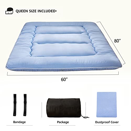 Image of MAXYOYO Japanese Floor Mattress Futon Mattress, Thicken Sleeping Pad Foldable Roll Up Floor Futon for Adults Tatami Mat Dormitory Lounger, Dusty Blue, Queen Size