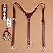 LADUDI Vintage Fashion Red Leather Suspenders For Men Y-Back 3/4 Heavy Duty Hook and Loop Adjustable Mens Braces GZ-11