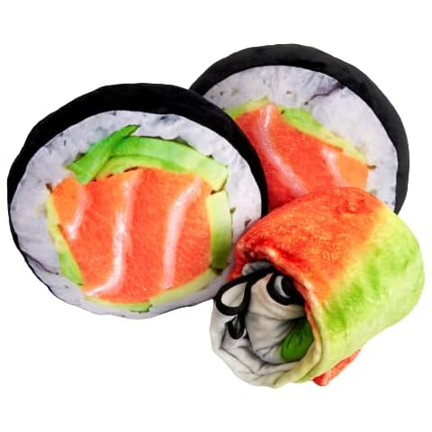 TILTECH Sushi Blanket & 2 Pillow Bundle - 1 Giant 6 Foot Food Blanket, 2 Funny Pillows for Couch & Bed, Sushi Gifts for Sushi Lovers, Realistic & Large Size Gag Gift, Soft, Warm & Plush Flannel Cute Cover