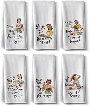 6 Pack Kitchen Towels,Funny Joked Themed Dishcloth,16 * 24,High Absorbent Dish Hilarious Hand Microfiber Bar Towel,Great Gifts for Hostess New Home Mom Women Housewarming