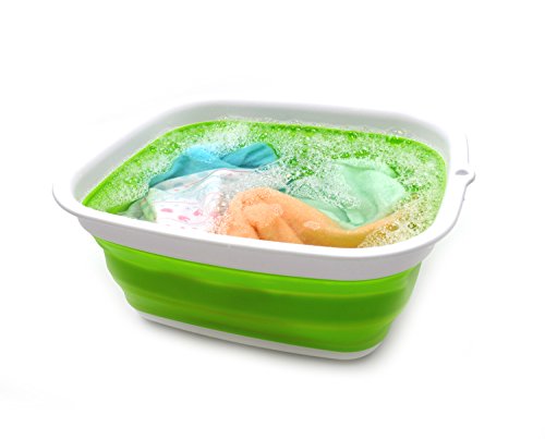 Sammart 7.7L (2 Gallon) Collapsible Tub - Foldable Dish Tub - Portable Washing Basin - Space Saving Plastic Washtub (Green, S) #TOP4