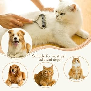 Pet Dematting Comb for Dogs,Cats.Pet Undercoat Rake with Stainless Steel Blades for Knot Removal and Shedding Control.Cat Brush for Shedding Dematting with Wood Handle. Pet Dematting Comb for DogsCatsPet Undercoat Rake with Stainless Steel Blades for Knot Removal and Shedding ControlCat Brush for Shedding Dematting with Wood Handle