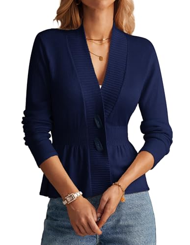 Cardigan Sweaters for Women Lightweight Long Sleeve Peplum Cardigan 2026 Fall Blazer Jackets Navy Blue XL