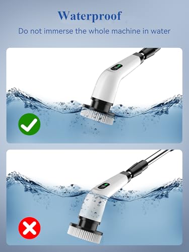 Electric Spin Scrubber - 120Min Cordless Shower Bathroom Cleaner with 8 Brush Heads | 440 RPM Power Scrubber (3-Speed) & Adjustable Extension Handle for Cleaning Bathtub, Tile, Grout