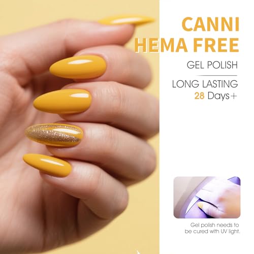 Image of CANNI Yellow Gel Nail Polish, 1Pcs Yellow Gel Polish Color Soak Off U V Nail Manicure Salon DIY at Home
