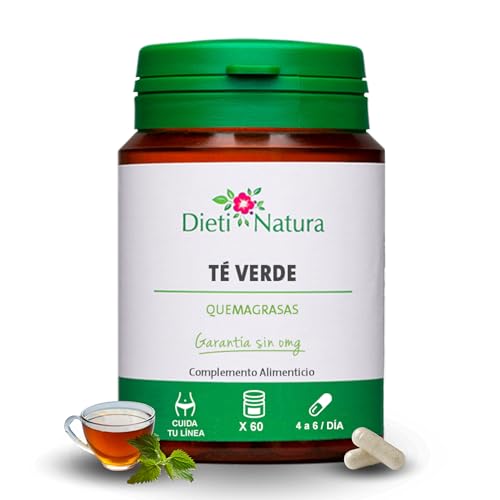Dieti Natura 60 Cápsulas de Té Verde   Té Verde en Cápsulas Rico en EGCG, Polifenoles, Catequinas y Cafeína   Efecto Diurético   Absorbe Azúcares y Grasas   Sin OGM (60 Cápsulas)