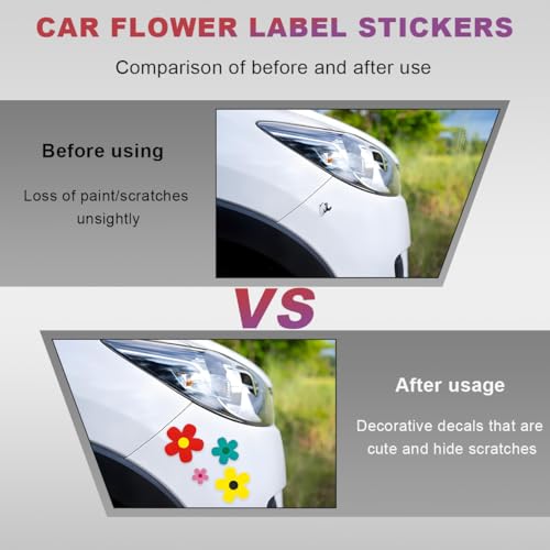 Image of KVAEY Flowers Car Stickers Set, Self Adhesive Daisy Flower Label Stickers for Car Body Mirror Window, Waterproof Hippie Stickers for Car Scooter Laptop Decoration, Car Accessories (Style H)