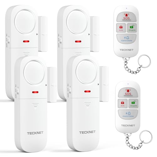TECKNET Alarmas para Casa, Alarma Casa, Alarma Puerta con Control Remoto, Timbre y Sirena Dos en Uno, Réglage du Volume à 4 niveaux, Fácil de Instalar, Alarmas para Puertas de Casa, Hotel Garaje