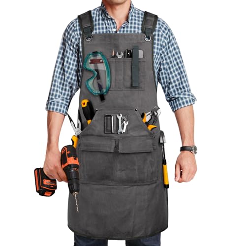 UUP Woodworking Apron for Men 20 oz Work Apron for Men with 9 Tool Pockets, Heavy Duty Waxed Canvas Apron