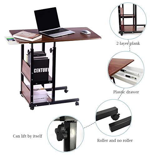 Urban Deco Home Office Desk With Drawer Standing Desk Adjustable Height, Moveable Computer Stand With 4 Wheels & Plastic Drawers Corner Desks For Home Office - Retro Brown #TOP5