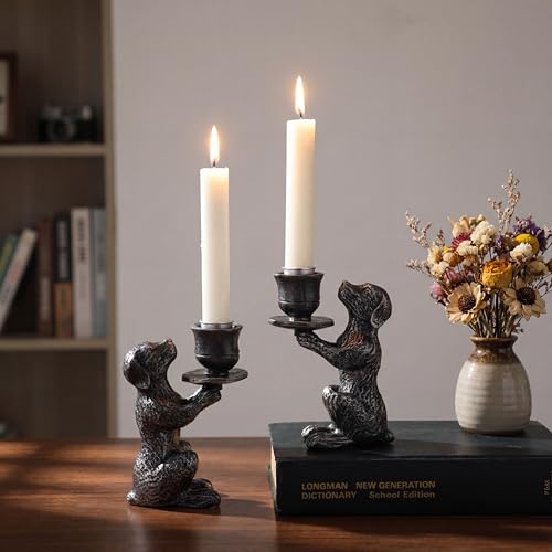 Acellegic 2 Pack Resin Dog Taper Candle Holder Cute Animal