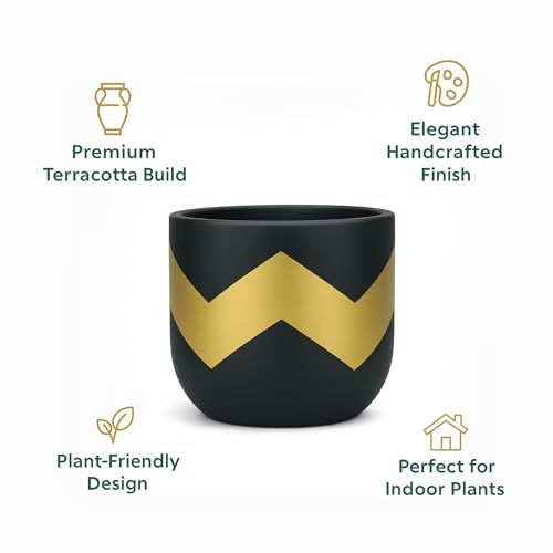 Image of Urban Plant Terracotta Pot - Trendy Planter for Modern Home & Garden Spaces (Nova Terracotta Pot - Black)