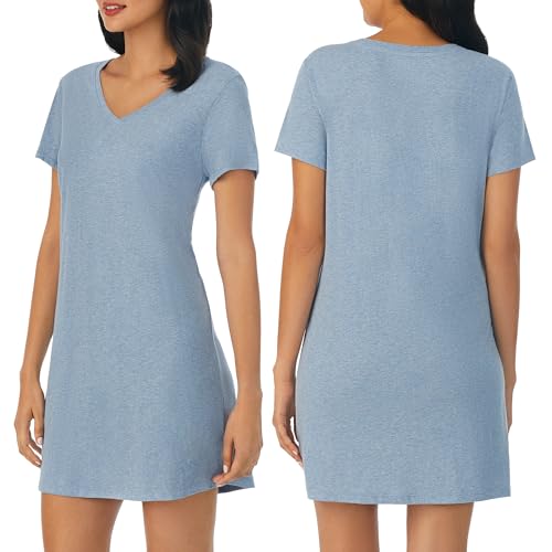 Image of Nautica Womens Sleep Shirt Dress - Cotton Knit Jersey V-Neck Pajama Top - Lightweight & Breathable Sleepwear Loungewear