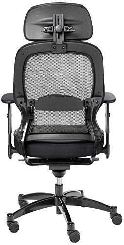 Space Seating Breathable Mesh Back And Leather Seat, 2-To-1 Synchro Tilt Control, Adjustable Arms And Lumbar Support, Gunmetal Finish Base, And Adjustable Headrest Managers Chair, Black #TOP2
