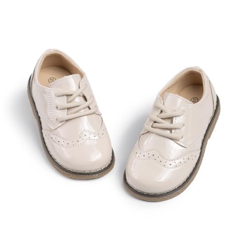 Image of Kannior Boys Girls Oxford PU Leather Shoes Little Kid Wedding Dress Shoes Toddler Lace Up Non-Slip Texture Sole Loafer Flats Classic School Uniform Walking Shoes