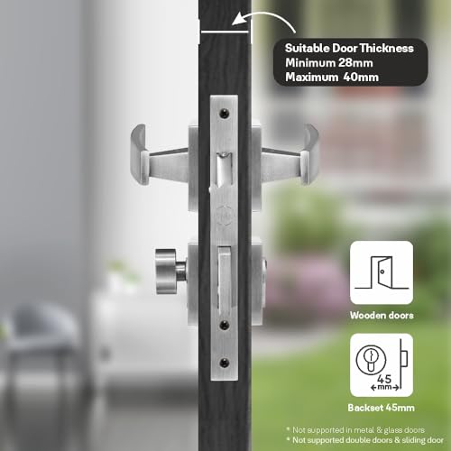 Image of Yale YECM-405-OR-TT-SS Mortise Door Lock for Bedroom /Home /Office /Hotel Suitable for Left /Right Handed Doors | Comes with Rose & Escutcheons with thumb turn, 3 KEYS cylinder and lock body (Satin Steel)