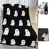 Halloween Viral Pink Ghost Blanket - 40*48IN Pink Viral Ghost Blanket - Flannel Reversible Super Soft Pink Halloween Blanket ,Cozy Sofa Plush travel Blankets for Halloween Farmhouse Fall Decor (Black)
