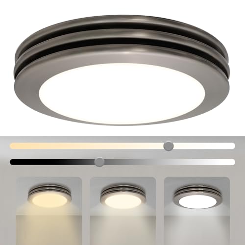 Image of Akicon Bathroom Exhaust Fan with Shower Light, 80 CFM 2.0 Sones Round Bathroom Fan Light Combo, Dimmable 3CCT LED Lights Vent Fans with Acrylic Cover for Shower Room, Home (Brushed Nickel)