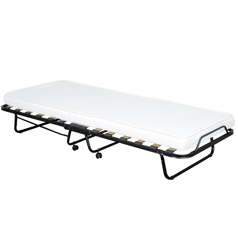 SEDIAOFFICE - Brandina Pieghevole con Materasso e Apertura Automatica Made in Italy, Letto Singolo a Scomparsa (80x200) Letto Pieghevole Singolo con Materasso Alto 10cm (Bianca, 15 Doghe)