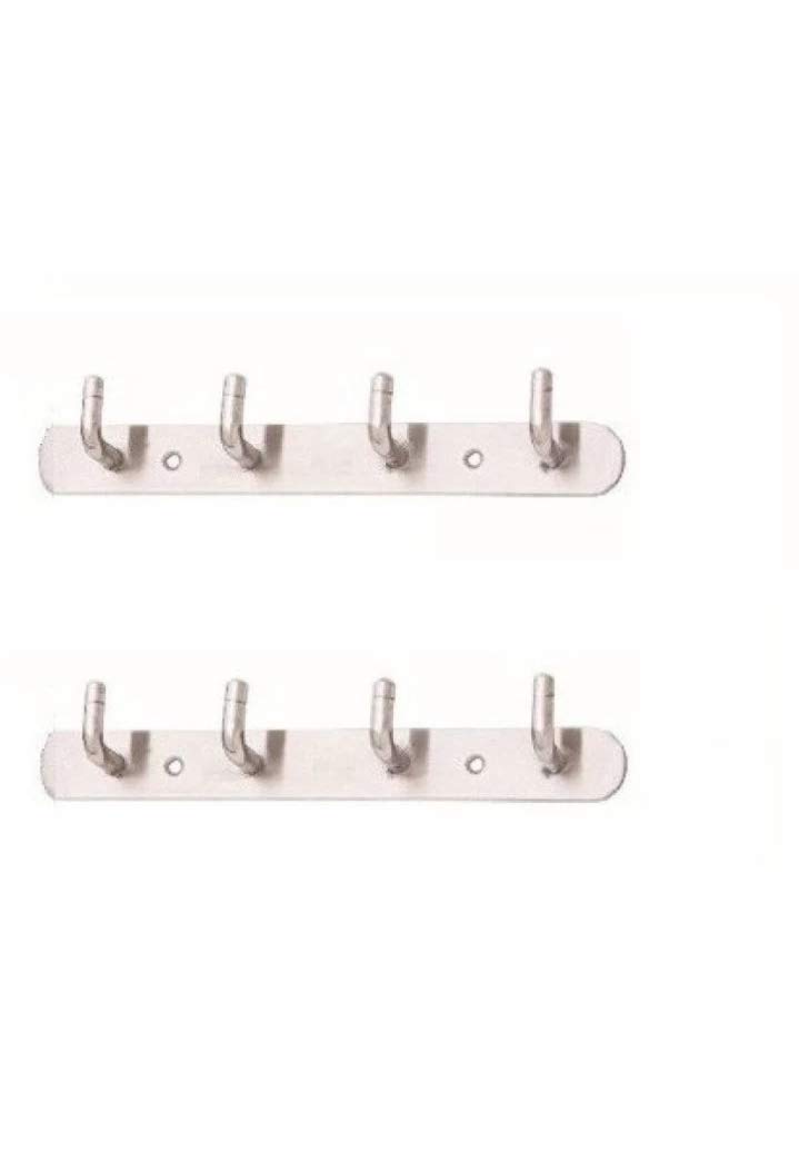 SS 4 Hooks Stainless Steel Bathroom Cloth Hooks/Hanger/Key Holder/Door Wall Robe Hooks Rail for Hanging Keys, Clothes, Towel Hook Rail Stainless Steel Pack of 2 PCS Hangers (Silver)