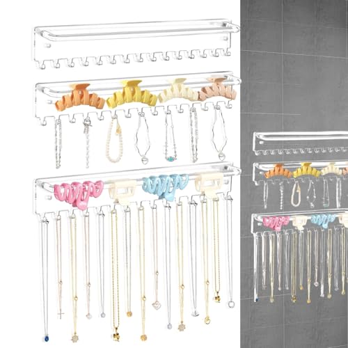 Obesntln Organizador de joyas para la pared, soporte de collar de pared - 3 estantes de pared para joyas y pulseras, organizador decorativo de pared para el hogar, dormitorio, baño