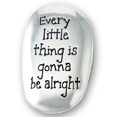 Every Little Thing is gonna Going to be Alright Polished Silver Coloured Metal Thumb Stone Pocket Token Keepsake 4 cm 2.7cm With 2.5cm Double Heart Token