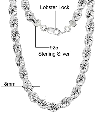 Savlano 925 Sterling Silver 8MM Hollow Italian Rope Diamond Cut Twist Link Chain Necklace for Men & Women Comes with Gift Box- Made in Italy2