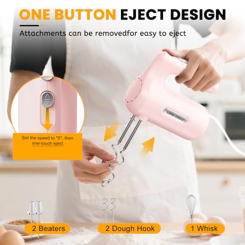 Image of Lord Eagle 5-Speed Small Hand Mixer Electric, 300W Compact Portable, Pink