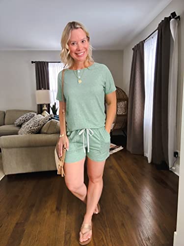 Image of WIHOLL Two Piece Outfits for Women Lounge Sets Button Down Top and Shorts Set Sweatsuits with Pockets