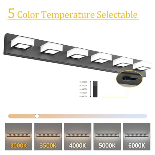 Image of Ralbay Black Bathroom Lights Fixtures Dimmable 5 Color Temperature Black Acrylic Modern Matte Black Vanity Light for Bathroom 40.4inch