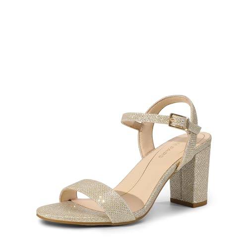 DREAM PAIRS Women's Chunky Heels Block Round Open Toe Ankle Strap Heel Fashion Wedding Party Comfort Dress Sandals Shoes 6 Gold