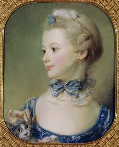 Affiche Jeune fille au chat J.B. Perronneau | Impression toile déco de bureau 60x90cm