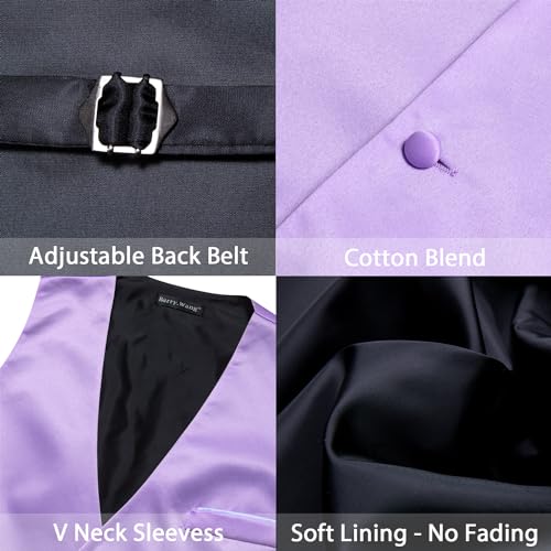 Image of Barry.Wang Mens Suit Vest Bow Tie Set 4PCS Formal V-neck Slim Fit Casual Solid Color Waistcoat Wedding Party Tuxedo