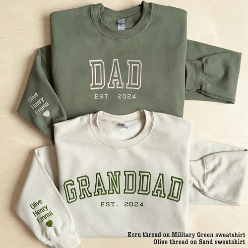 WEAR PHYSIQUE Custom Embroidered Dad Granddad Sweatshirt, Custom Grandpa Crewneck, First Father's Day Hoodie, Daddy EST Shirt, New Grandparent Dad Sweater Navy2