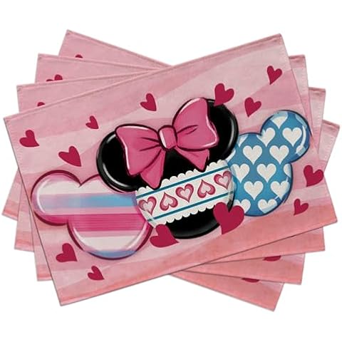 Seliem Valentines Day Placemats Set of 4, Pink Love Hearts Dining Table Place Mats, Anniversary Wedding Kitchen Decor Home Decoration 12 x 18 Inch Cover