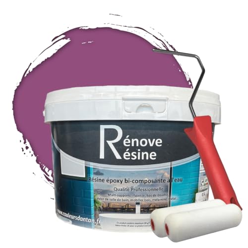 COULEURS D ANTAN Peinture Résine multisupport Intérieur pour Faïence, Carrelage, Douche, Baignoire 5m² - RAL 4008 Violet de sécurité + Kit d'application OFFERT