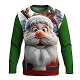 Utilisation : Noël quotidien KBOPLEMQ T-shirt de Noël à manches longues pour homme - Pull amusant à manches longues - Col rond - Motif de Noël - Imprimé de Noël - Grande taille, O Vert., XXXL