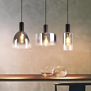CBJKTX Hängelampe Esszimmerlampe 3 Flammig Hängeleuchte- E27 Vintage Esstisch Pendelleuchte Höhenverstellbar Glas Schwarz Pendellampe Hängend für Schlafzimmer küche (ohne Leuchtmittel)